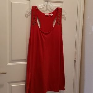 Red racer back tunic w/ metallic skulls